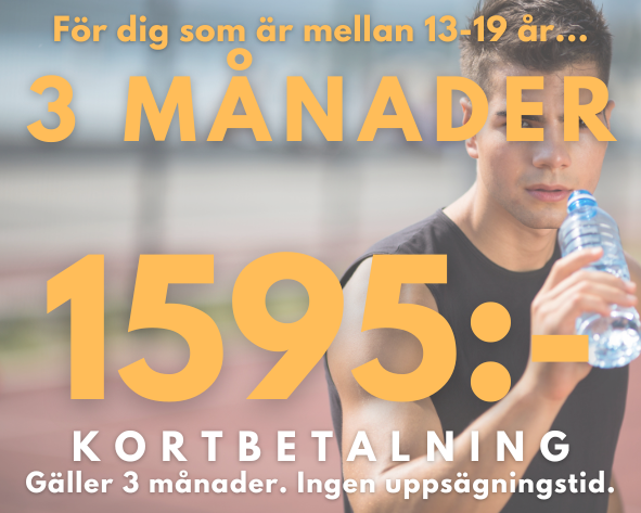 UPC UNGDOM 3 MÅN ger full access till vårt gym och alla gruppträningspass under tre månader.

Tre månaders bindningstid. Ingen uppsägningstid. Kortet går ej att frysa.
