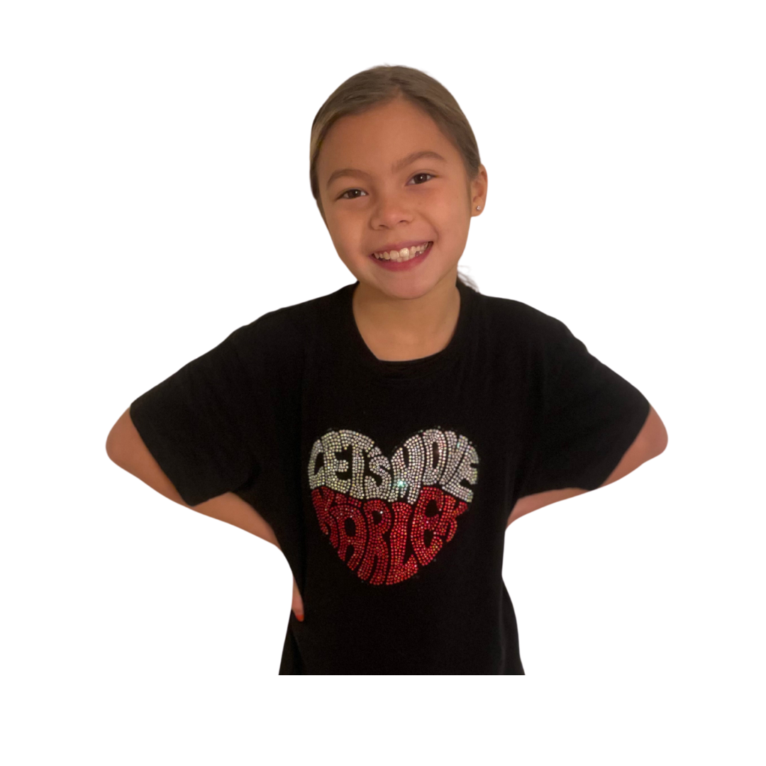 Jubileums T-shirt med tryck i stenar, Let's Move Kärlek.