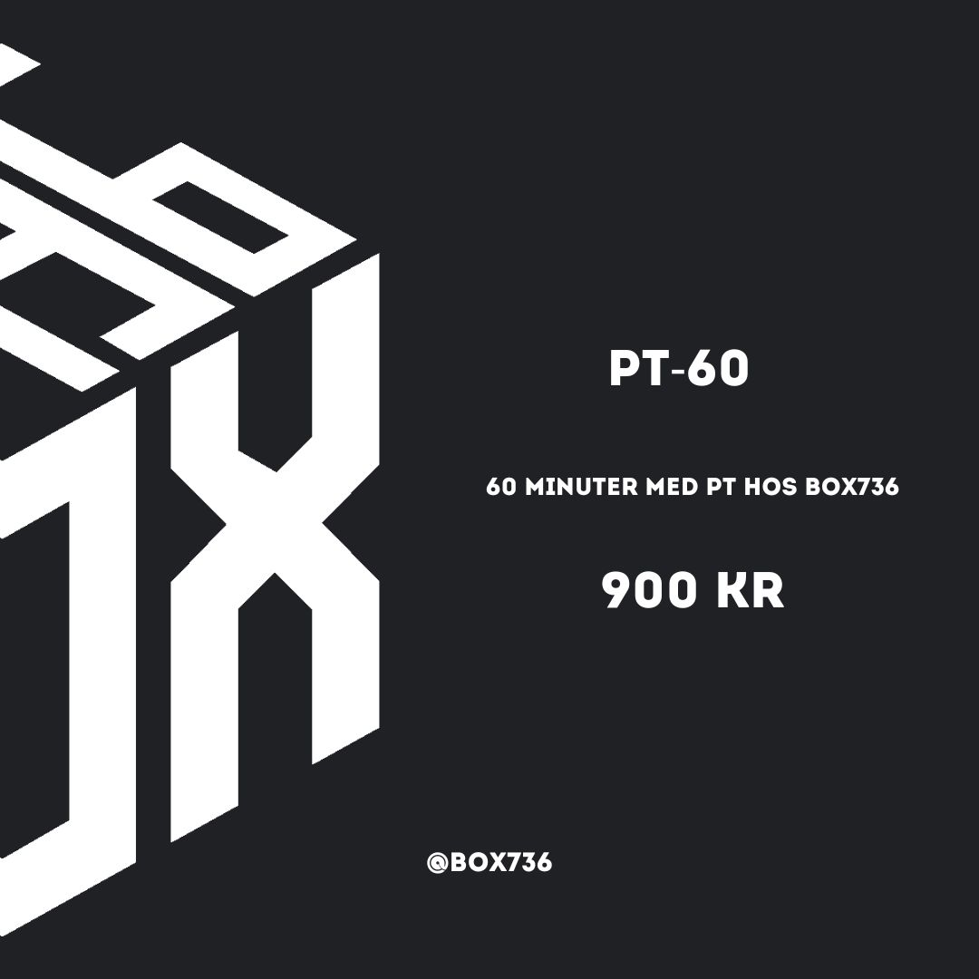 Med PT-60 har du möjlighet att boka in 60 minuter med PT hos BOX736. 

För bokning samt kostnadsfri konsultation kontakta william@box736.com.
