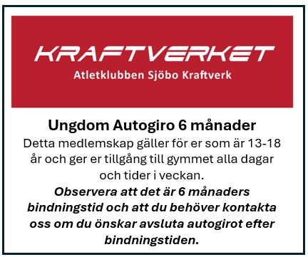 Detta medlemskap gäller för er som är mellan 13-18 år och ger er tillgång till gymmet alla dagar och tider i veckan.
Observera att det är 6 månaders bindningstid och att du behöver kontakta oss om du önskar avsluta autogirot efter bindningstiden.