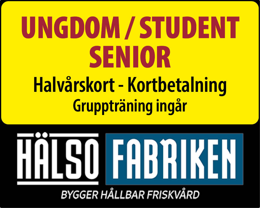 Träningskort 6 mån för Ungdom (13-17 år), Student (Mecenatkort för hela medlemsperioden krävs), Senior (från 65 år). Medlemsavgift 75:- tillkommer. Under 15 år måste träna tillsammans med en vuxen.