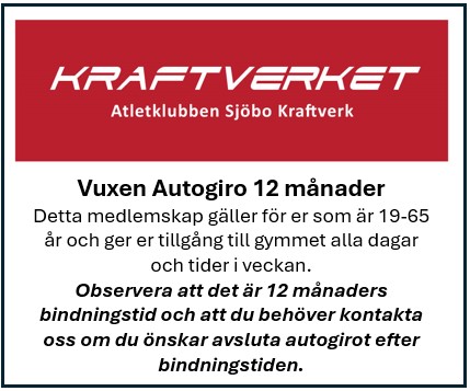 Detta medlemskap gäller för er som är mellan 19-65 år och ger er tillgång till gymmet alla dagar och tider i veckan.
Observera att det är 12 månaders bindningstid och att du behöver kontakta oss om du önskar avsluta autogirot efter bindningstiden.