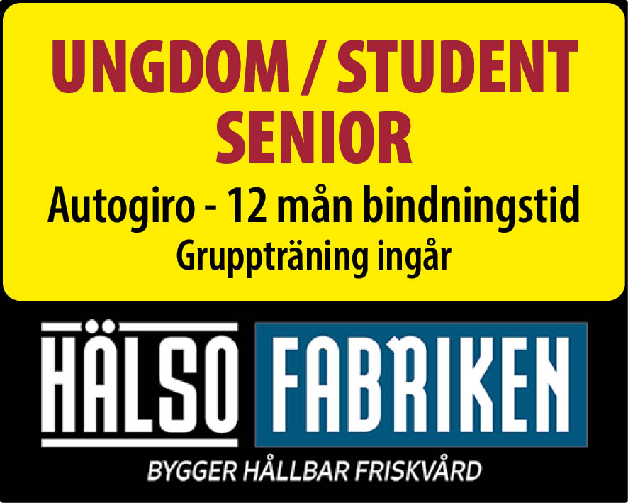 Träningskort 12 mån för Ungdom (13-17 år), Student (Mecenatkort för hela träningsperioden krävs), Senior (från 65 år). Adm.avgift 249:- samt medlemsavgift 150:- tillkommer. Under 15 år måste träna tillsammans med en vuxen.