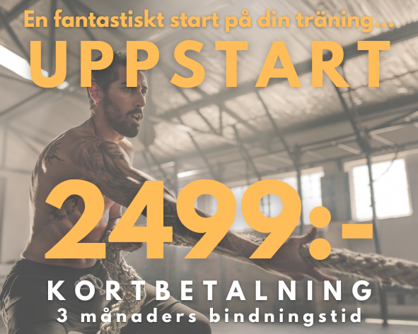 UPPSTART ger full access till vårt gym och alla gruppträningspass under tre månader. Utöver detta ingår också tre tillfällen á 1h. med någon av våra coacher. Det perfekta kortet för dig som vill få hjälp att komma igång!

3 månaders bindningstid. Ingen uppsägningstid. Kortet går ej att frysa.