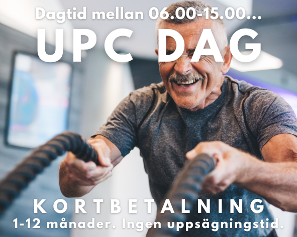 UPC DAG 1 MÅN är kortet för dig som gillar träna på dagtid. Du får tillgång till gymmet och all gruppträning mellan 06.00 - 16.00 måndag till fredag.

En månads bindningstid. Ingen uppsägningstid. Kortet går ej att frysa.