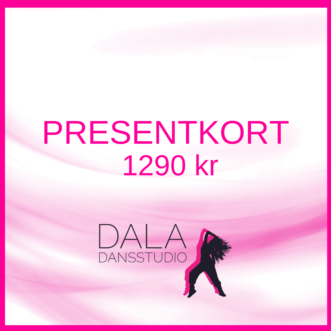 Köp ett presentkort och ge bort en dans!
Ditt presentkort kommer till dig på mail när du gjort ditt köp.

När den som fått presentkortet vill använda det så meddelar man vid bokning att man vill betala med faktura och anger i fritexten att man vill betala med sitt presentkort och anger presentkortsnumret.