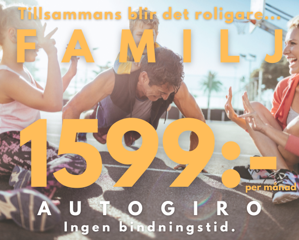 Med kortet FAMILJ får alla i familjen som är skrivna och boende på samma adress tillgång till ett gymkort på UPC.

Ingen bindningstid. Frysbart under max två månader. 3 månaders uppsägningstid.