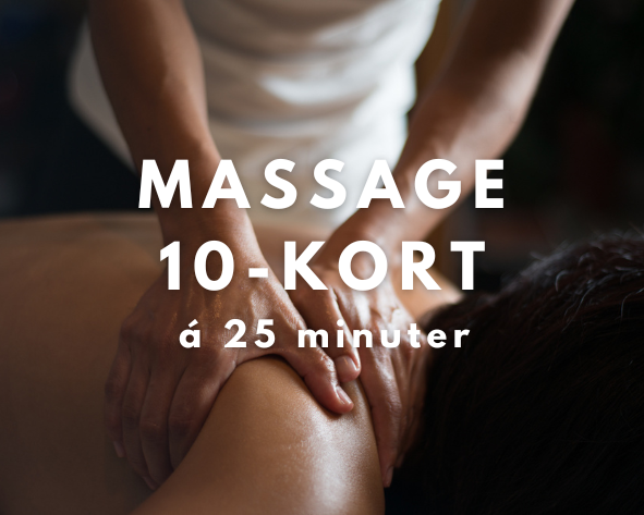Klippkort för 10 x 25 minuters massage. Ordinarie pris 3950 kronor. Klippkortet laddas upp i din profil och finns tillgängliga när du är inloggad.