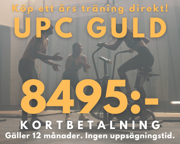 UPC GULD ger full access till vårt gym och alla gruppträningspass dygnet runt. 
12 månaders bindningstid där du kan frysa kortet under max två månader.