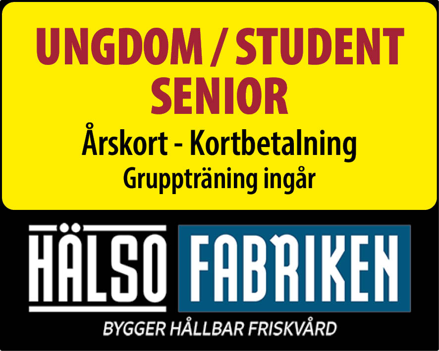 Träningskort 12 mån för Ungdom (13-17 år), Student (Mecenatkort för hela medlemsperioden krävs), Senior (från 65 år). Medlemsavgift 150:- tillkommer. Under 15 år måste träna tillsammans med en vuxen.