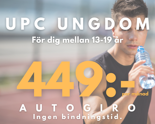 UNGDOM är kortet för dig som inte har fyllt 20 år. Du har tillgång till anläggningen 06.00 - 23.00 alla dagar. Ingen bindningstid. Frysbart under max två månader. 3 månaders uppsägningstid.