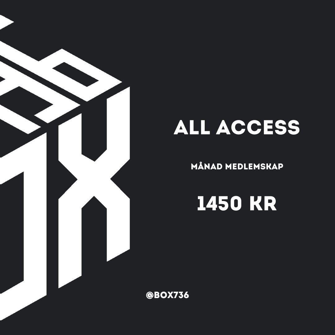 Tillgång till gymdel samt boxdel under våra öppettider, open gym på boxdelen är tillåtet då det inte pågår ett pass. Fri tillgång till pass samt fritt antal samtidiga bokningar. Förtur till specialpass och workshops. 10% rabatt på PT och övriga tjänster.
